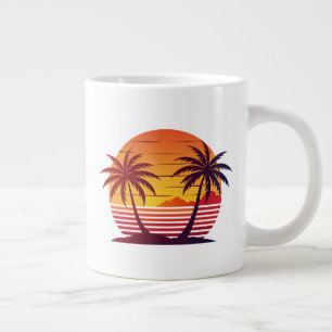 Sunset with Palm Trees Vector Large Coffee Mug