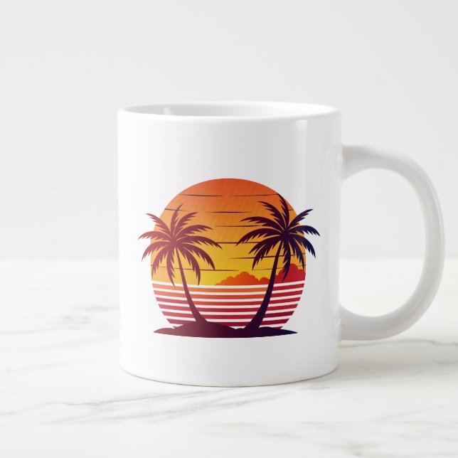 Sunset with Palm Trees Vector Large Coffee Mug (Right)