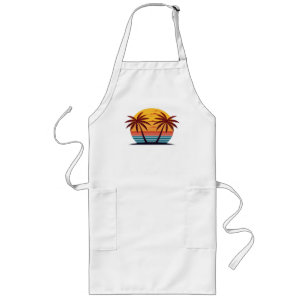 Sunset with Palm Trees Vector Long Apron