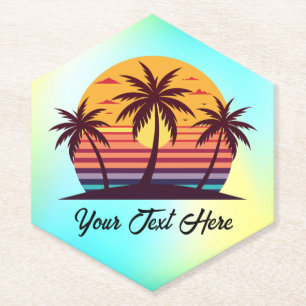Sunset With Palm Trees Vector Paper Coaster