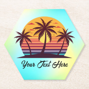 Sunset With Palm Trees Vector Paper Coaster