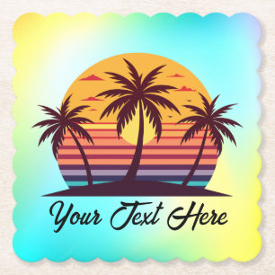 Sunset With Palm Trees Vector Paper Coaster