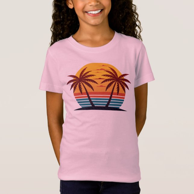 Sunset With Palm Trees Vector T-Shirt (Front)
