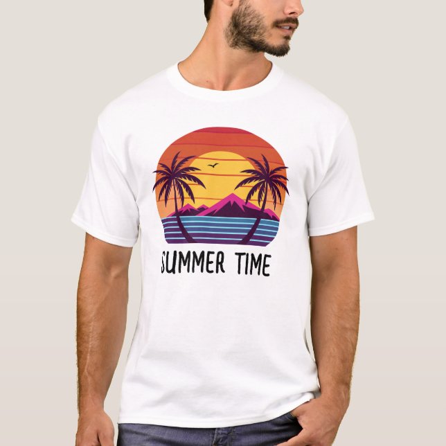 Sunset with Palm Trees Vector T-Shirt (Front)