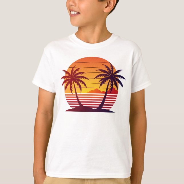 Sunset With Palm Trees Vector  T-Shirt (Front)