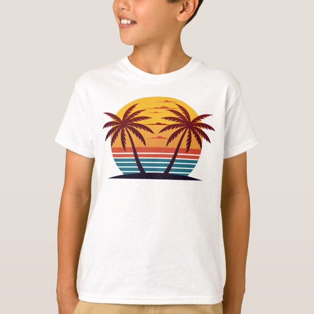 Sunset with Palm Trees Vector T-Shirt (Front)