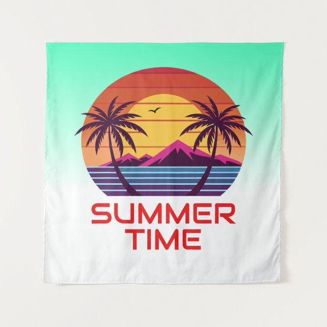 Sunset With Palm Trees Vector Tapestry (Front)