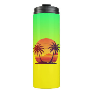 Sunset with Palm Trees Vector Thermal Tumbler