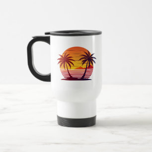 Sunset with Palm Trees Vector Travel Mug