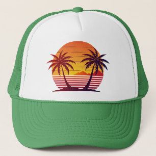 Sunset With Palm Trees Vector Trucker Hat