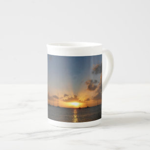 Sunset with Sailboats Tropical Landscape Photo Bone China Mug