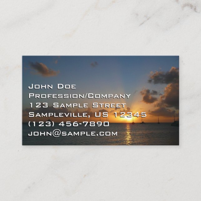 Sunset with Sailboats Tropical Landscape Photo Business Card (Front)