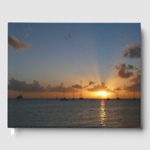 Sunset with Sailboats Tropical Landscape Photo Guest Book