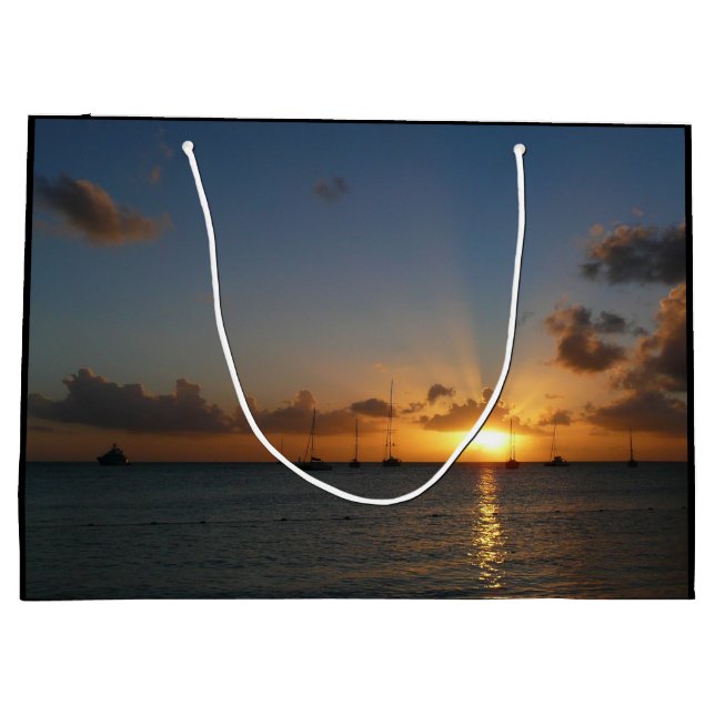Sunset with Sailboats Tropical Landscape Photo Large Gift Bag (Back)