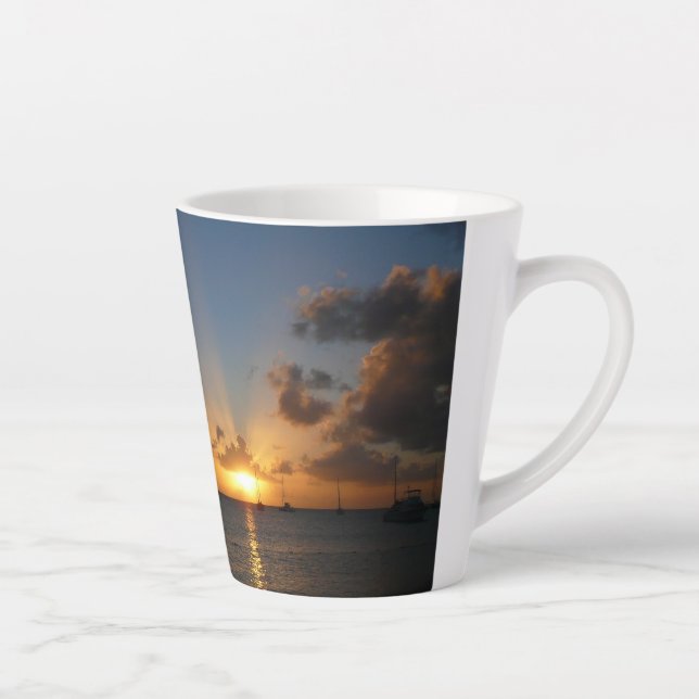 Sunset with Sailboats Tropical Landscape Photo Latte Mug (Right)