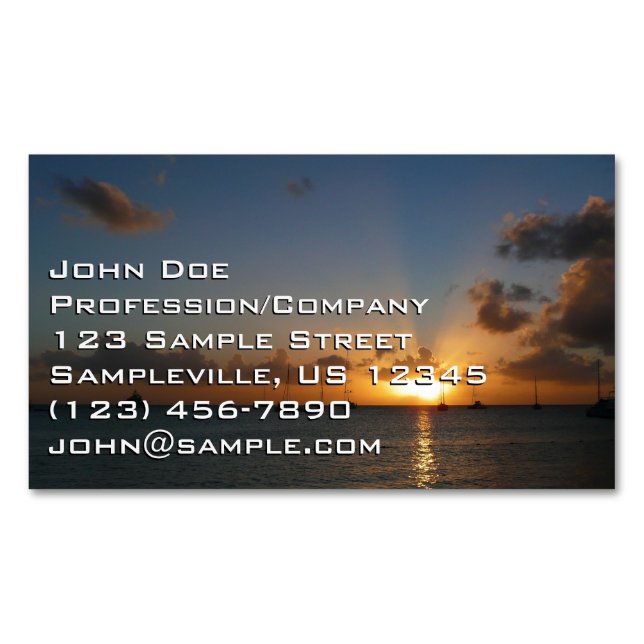 Sunset with Sailboats Tropical Landscape Photo Magnetic Business Card (Front)