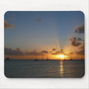 Sunset with Sailboats Tropical Landscape Photo Mouse Mat