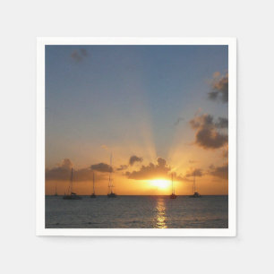 Sunset with Sailboats Tropical Landscape Photo Napkin