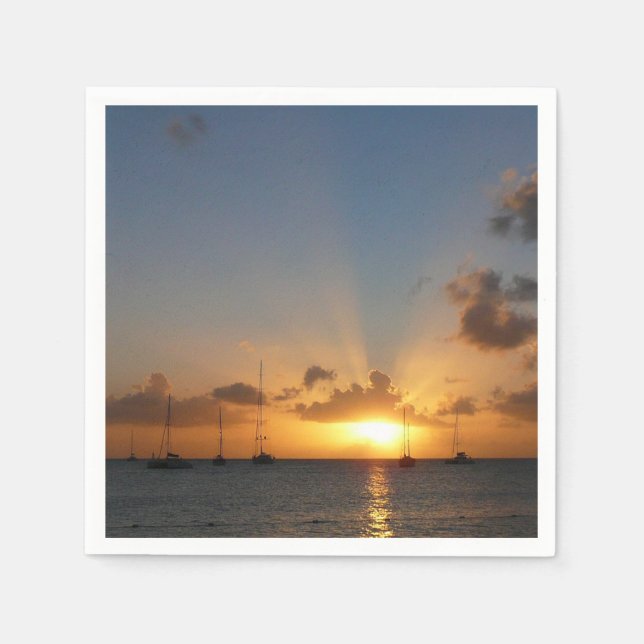 Sunset with Sailboats Tropical Landscape Photo Napkin (Front)