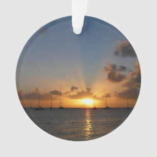 Sunset with Sailboats Tropical Landscape Photo Ornament