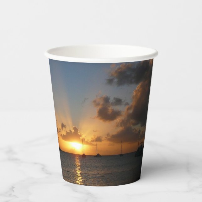 Sunset with Sailboats Tropical Landscape Photo Paper Cups (Back)