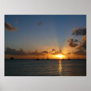 Sunset with Sailboats Tropical Landscape Photo Poster