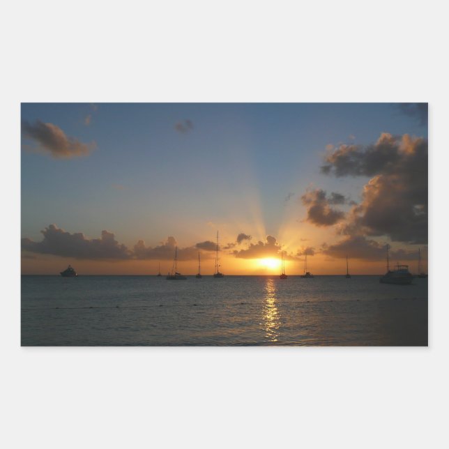 Sunset with Sailboats Tropical Landscape Photo Rectangular Sticker (Front)