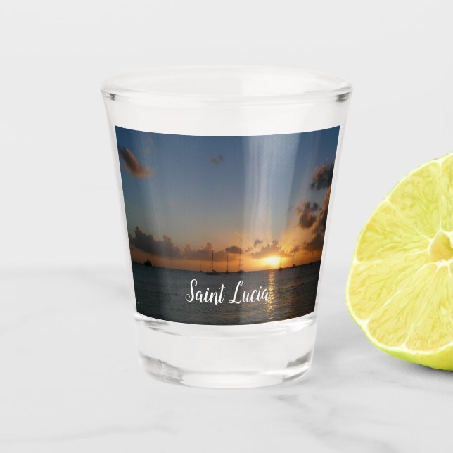 Sunset with Sailboats Tropical Landscape Photo Shot Glass (Front)