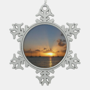 Sunset with Sailboats Tropical Landscape Photo Snowflake Pewter Christmas Ornament