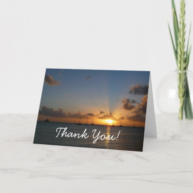 Sunset with Sailboats Tropical Landscape Photo Thank You Card (Front)