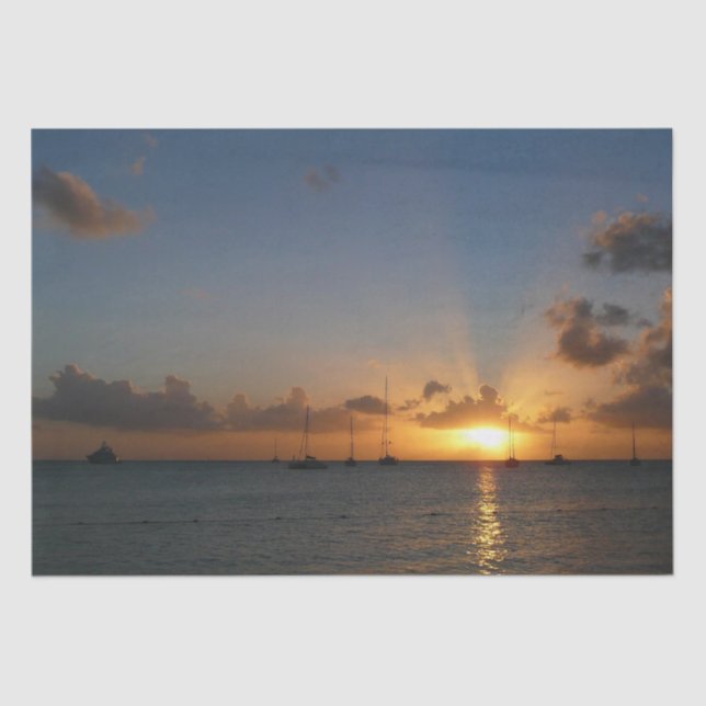 Sunset with Sailboats Tropical Landscape Photo Tissue Paper (Front)
