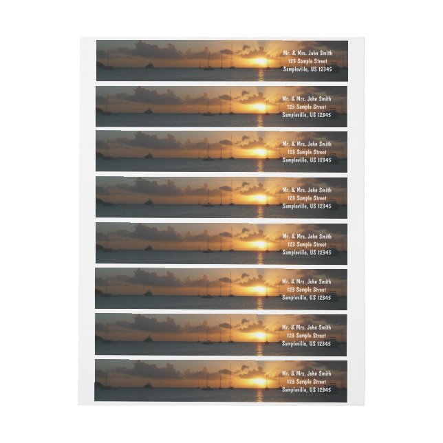 Sunset with Sailboats Tropical Landscape Photo Wrap Around Label (Sheet)