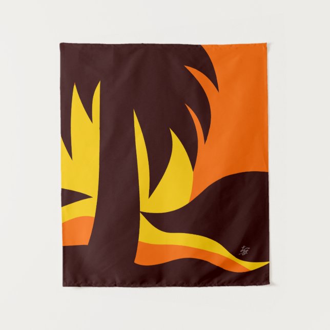 Sunset with Tall Palm Tree On Beach Shore Tapestry (Front)