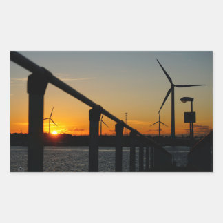 Sunset with windmill, relaxing. rectangular sticker