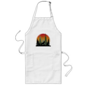 Sunset Wolf Nature Scenery Long Apron