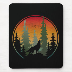 Sunset Wolf Nature Scenery Mouse Mat