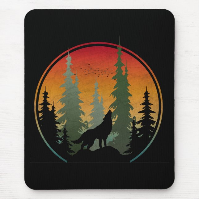 Sunset Wolf Nature Scenery Mouse Mat (Front)