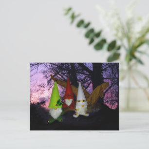 Sunset Woodland Gnomes Holiday Postcard
