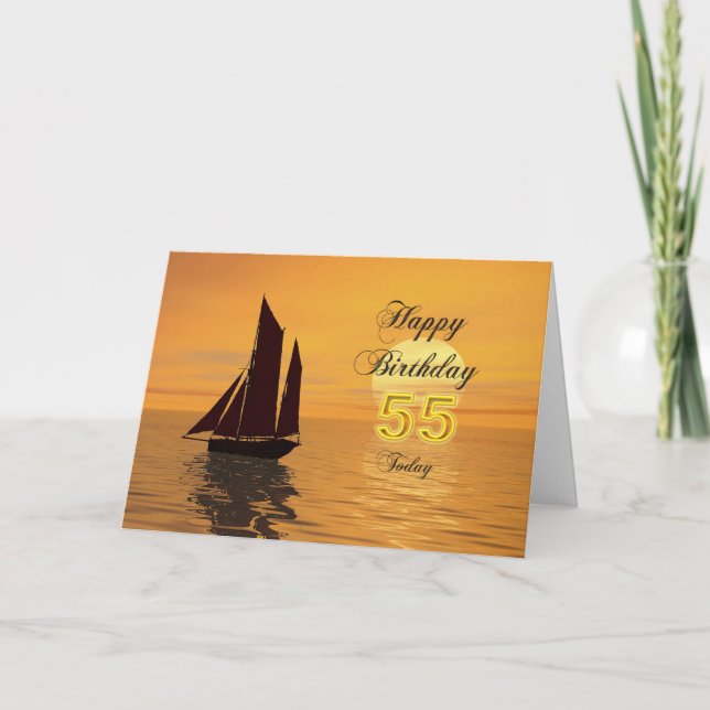 Sunset yacht 55th birthday card (Front)