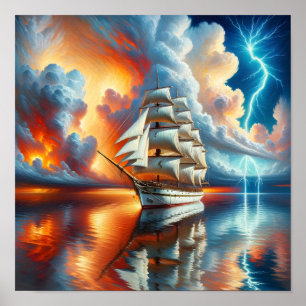 Sunset Yacht Reflection Poster