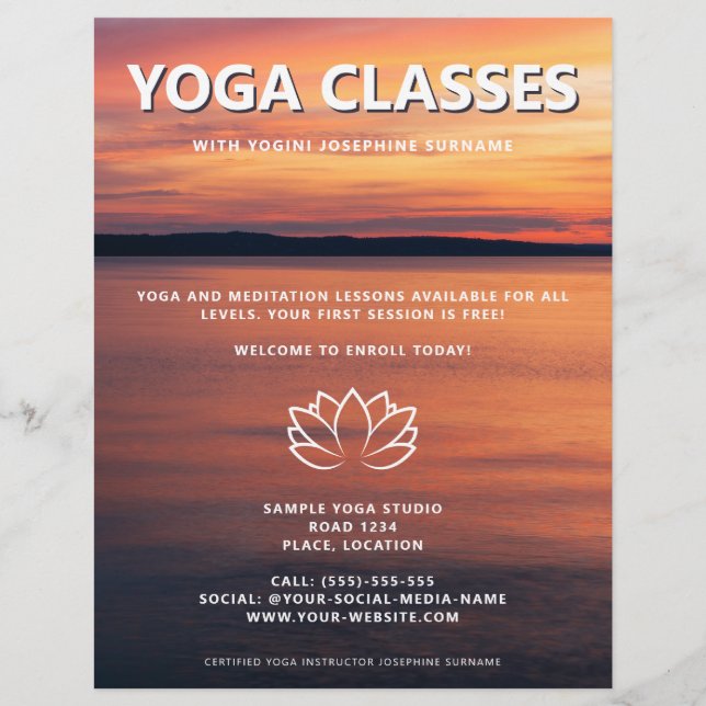 Sunset Yoga Classes Yoga Studio Promotional Flyer (Front)