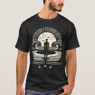Sunset Yoga Surfing, Water Sports , sea shell  T-Shirt