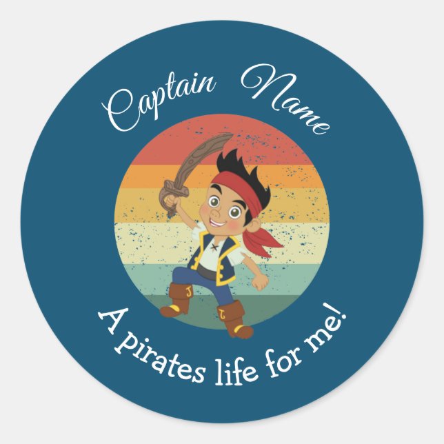 Sunset YOUNG Boy Party Pirate  Classic Round Stick Classic Round Sticker (Front)