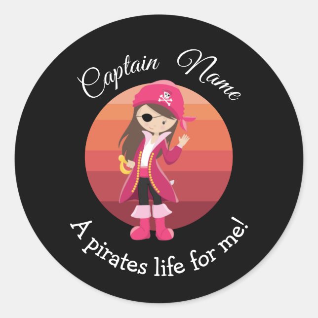 Sunset YOUNG Girl Party Pirate   Classic Round Sti Classic Round Sticker (Front)
