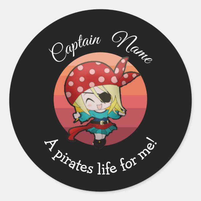 Sunset YOUNG Girl Party Pirate   Classic Round Sti Sticker (Front)