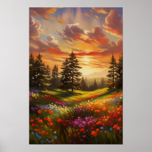 Sunset's Canvas, Colorful Flowers  Poster