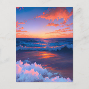 Sunset's Dance with the Ocean Waves Postcard