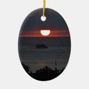 Sunsetting over Lake Michigan Ceramic Tree Decoration