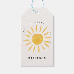 sunshine 1st birthday watercolor sun  gift tags