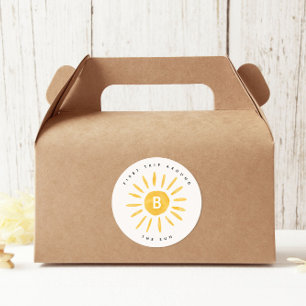 sunshine 1st birthday watercolor sun monogram classic round sticker